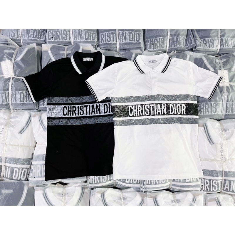 Áo thun polo nam ngắn tay vải cotton kháng khuẩn form ôm body in hoạ tiết DR mầu đen trắng | BigBuy360 - bigbuy360.vn