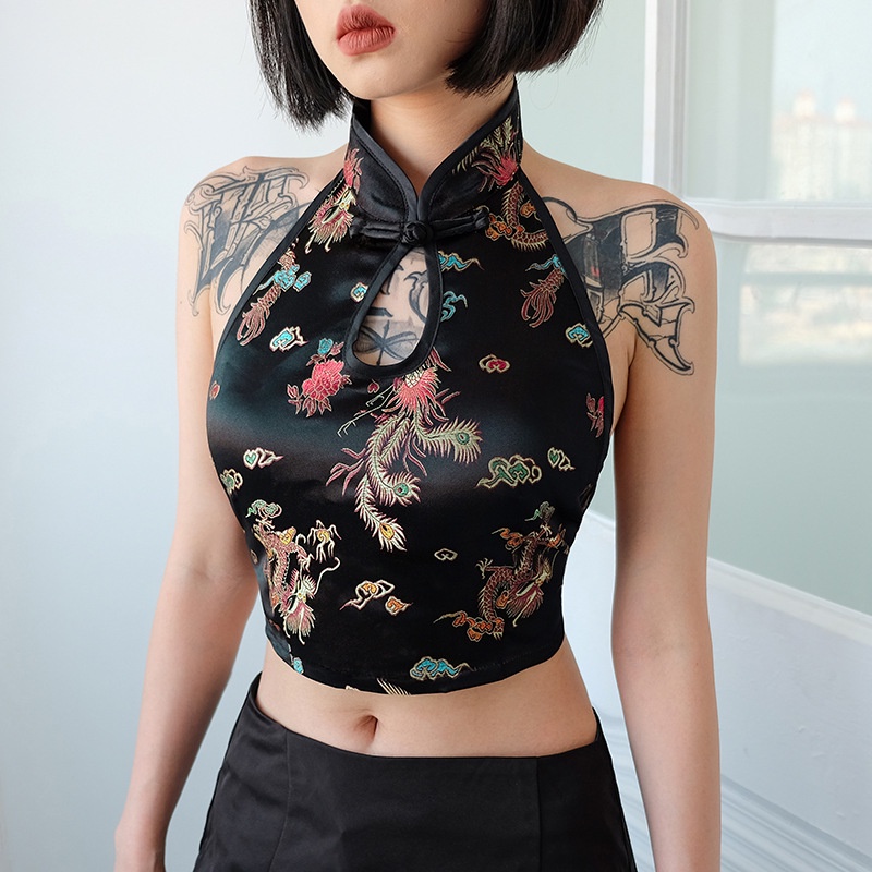 Áo Sườn Xám Cách Tân Cổ Đứng Ôm Dáng Quyến Rũ Hợp Thời Trang Phong Cách Trung Hoa