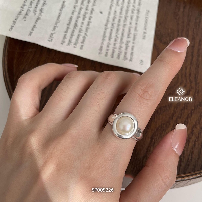 Nhẫn nữ hở bạc 925 Eleanor Accessories mặt tròn ngọc trai nhân tạo phụ kiện trang sức basic 5226
