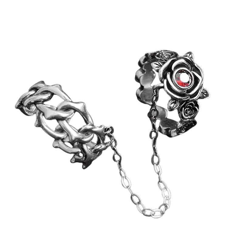 Nhẫn Đính Đá Zircon Đỏ Hình Hoa Thời Trang Cho Cặp Đôi
