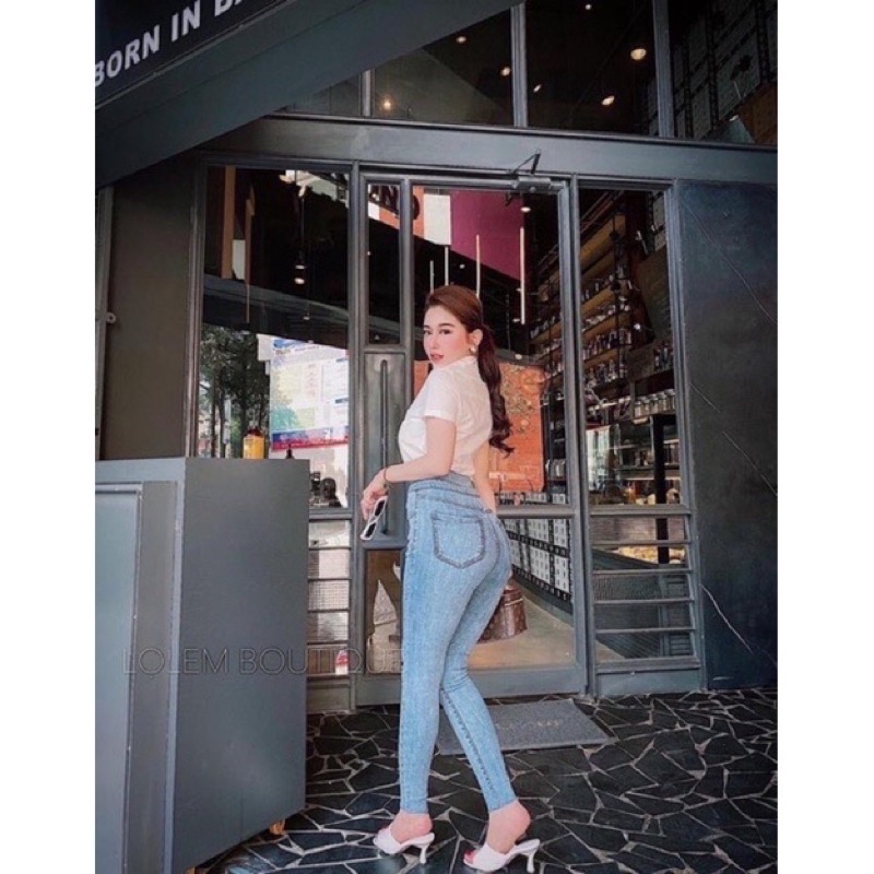 Quần Jeans Nữ 2 Nút BigSize 60kg Đến 98kg Mặc Vừa_Lưng Siêu Cao_Co Giãn Mạnh