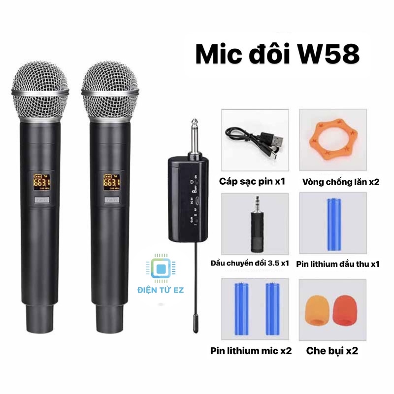Bộ Micro không dây hát Karaoke pin sạc lại, đầu thu nhỏ gọn chuyên dùng cho loa kéo (Tặng kèm đầy đủ phụ kiện và pin)