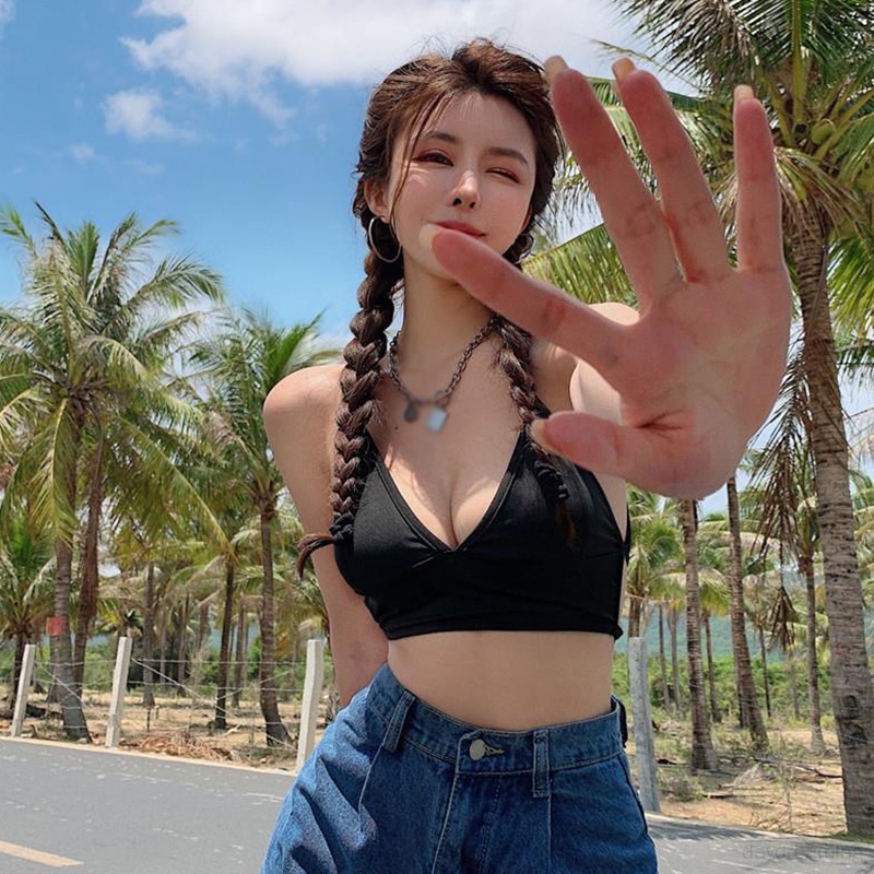 Áo Tank Top Hai Dây Màu Sắc Trơn Phong Cách Hàn Quốc Cho Nữ