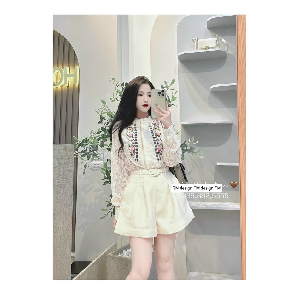 Set Váy Nữ EVANIA Set Áo Chân Váy Kiểu Áo Ren Dài Tay Phối Yếm Trước Ngực Mix Quần Chân Váy TacTa - Mã Z240