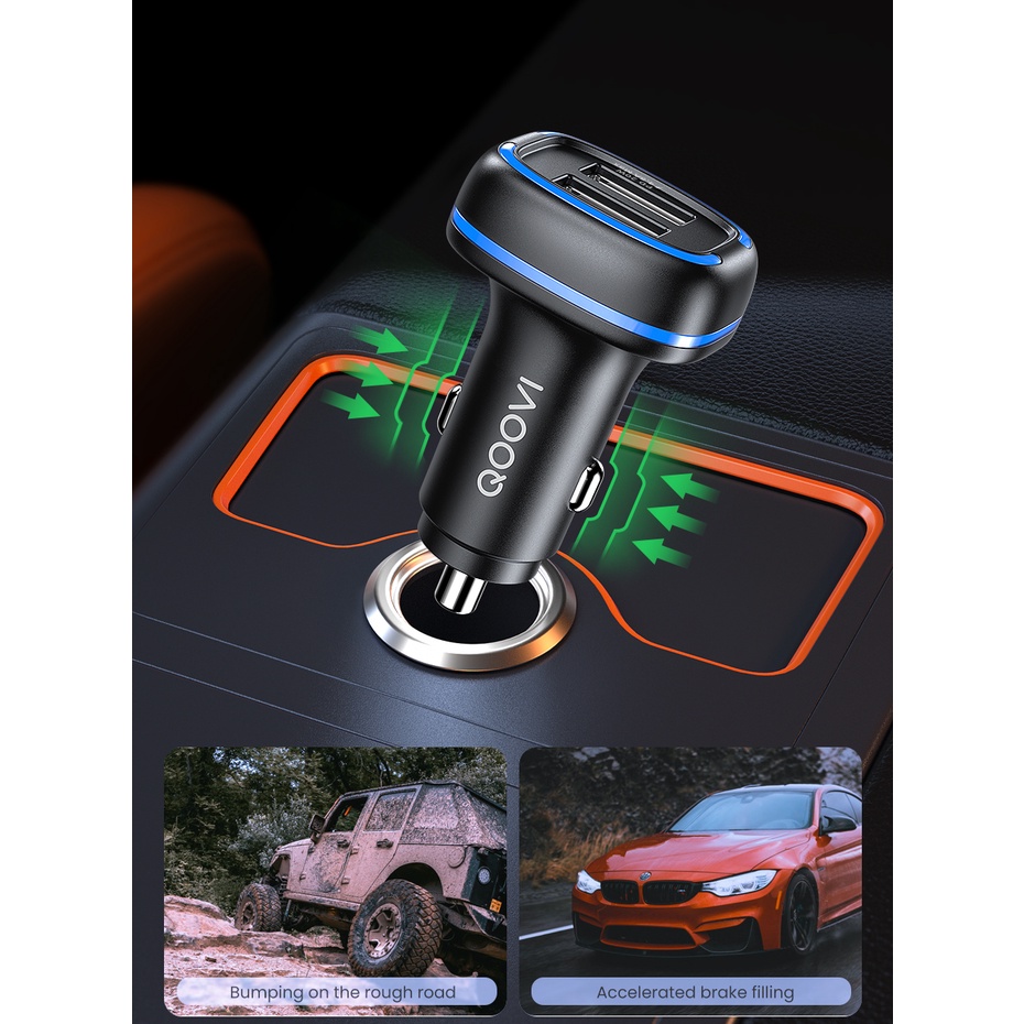 Tẩu sạc nhanh QOOVI 4.8A hai cổng USB 3.0 có đèn led thích hợp cho xe hơi Android