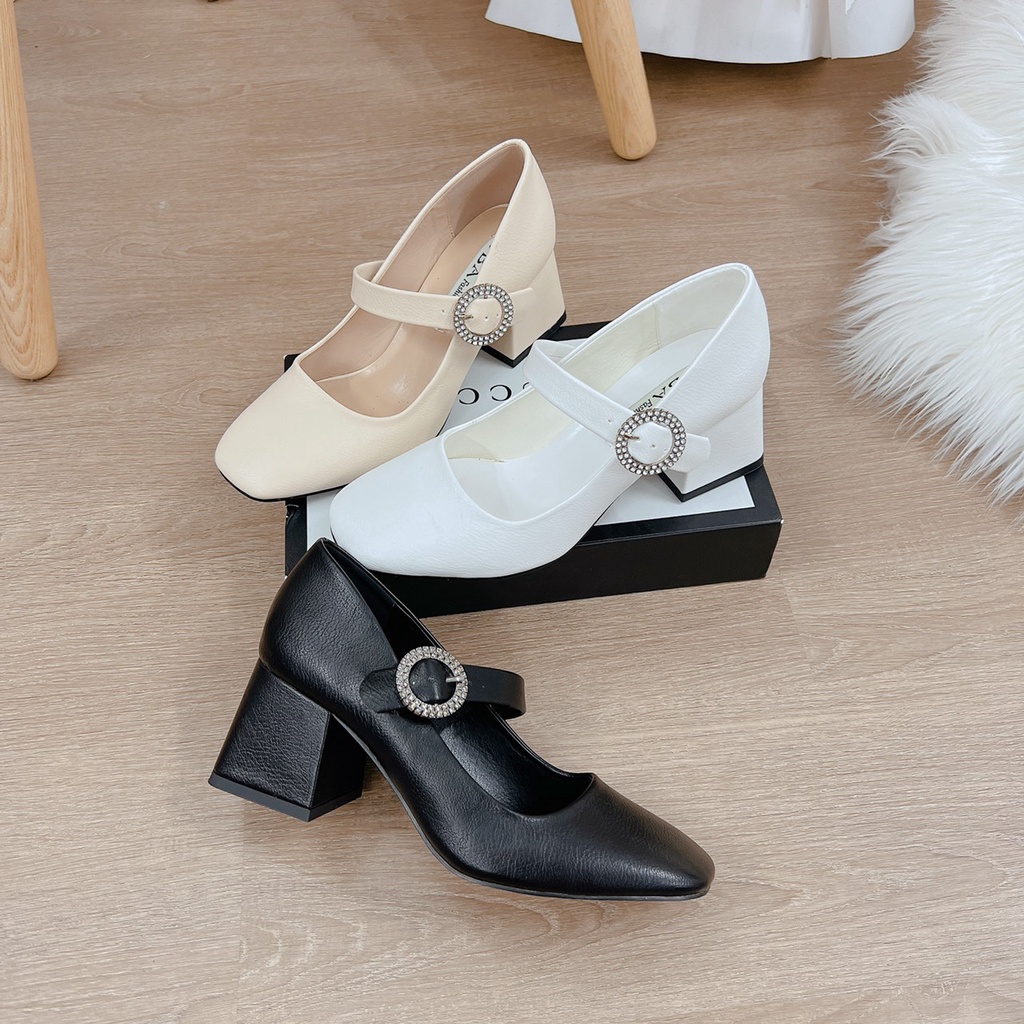 Giày Cao Gót Nữ 5 Phân Thiết Kế Khóa Đá Tròn Phong Cánh Lên Chân Tôn Dáng Chuẩn Fom Hàng Loại 1 Size 35 - 39