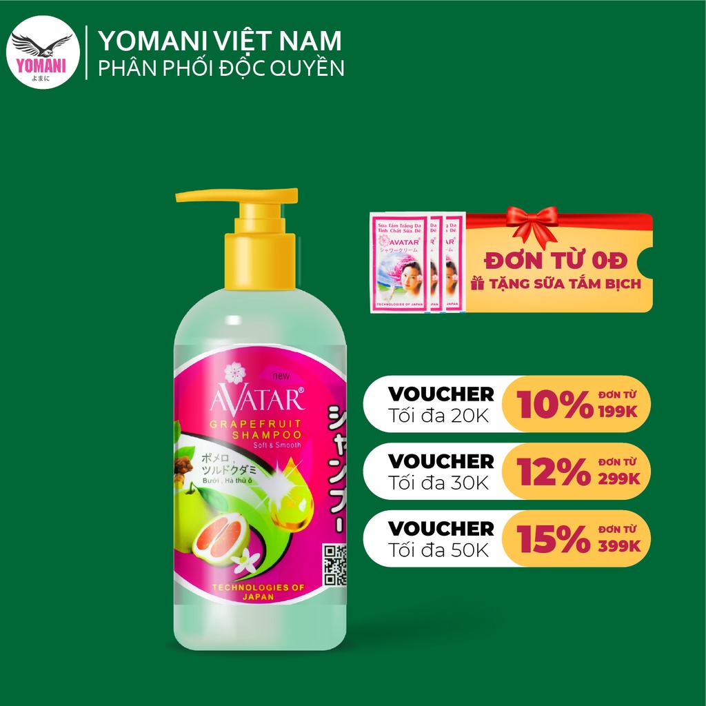Dầu gội Bưởi & Hà thủ ô AVATAR chiết xuất thảo mộc ngăn ngừa bạc sớm kích thích mọc tóc