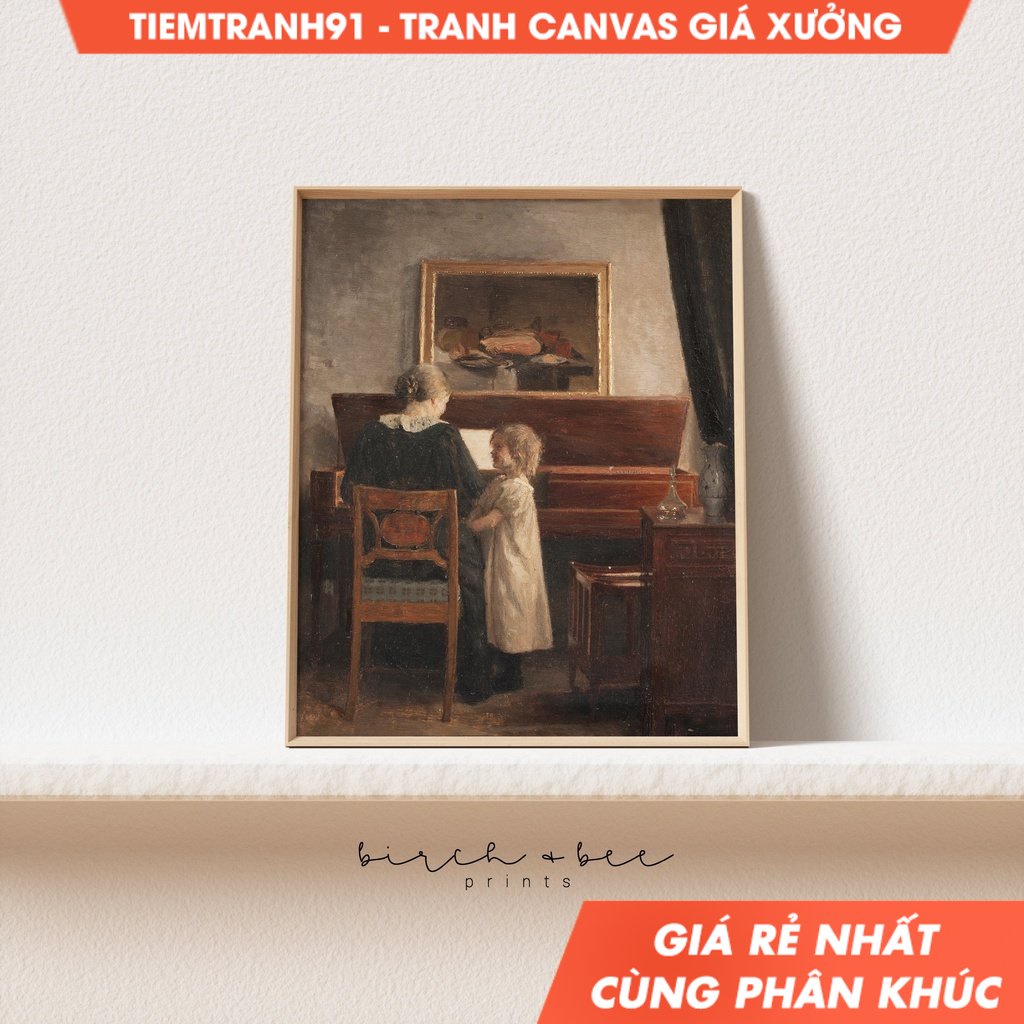 Tranh treo tường Piano Painting Vintage Piano Room Decor Antique, tặng kèm đinh treo, nhận in theo yêu cầu.