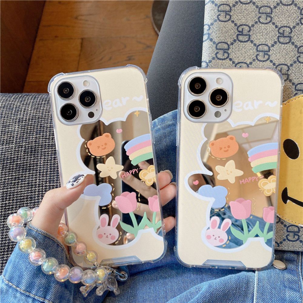 Ốp Điện Thoại TPU Mềm Tráng Gương Họa Tiết Gấu Hoạt Hình Kèm Dây Đeo Cho IPhone 14 13 12 11 Pro Max