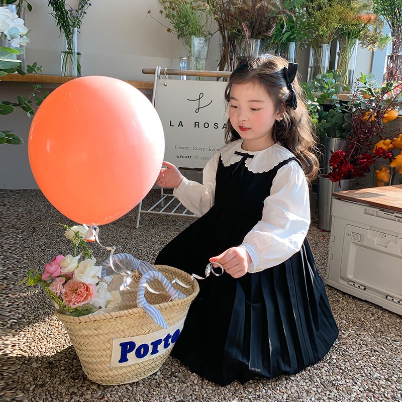 Bộ Áo Sơ Mi Mùa Xuân Đầm / Chân Váy Xếp Ly Phong Cách Preppy Hàn Quốc Cho Bé Gái
