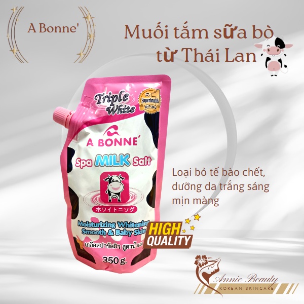 Muối tắm sữa bò A BONNE' loại bỏ tế bào chết, bã nhờn làm sạch da, kích thích tuần hoàn máu, tái tạo da sáng, mịn màng