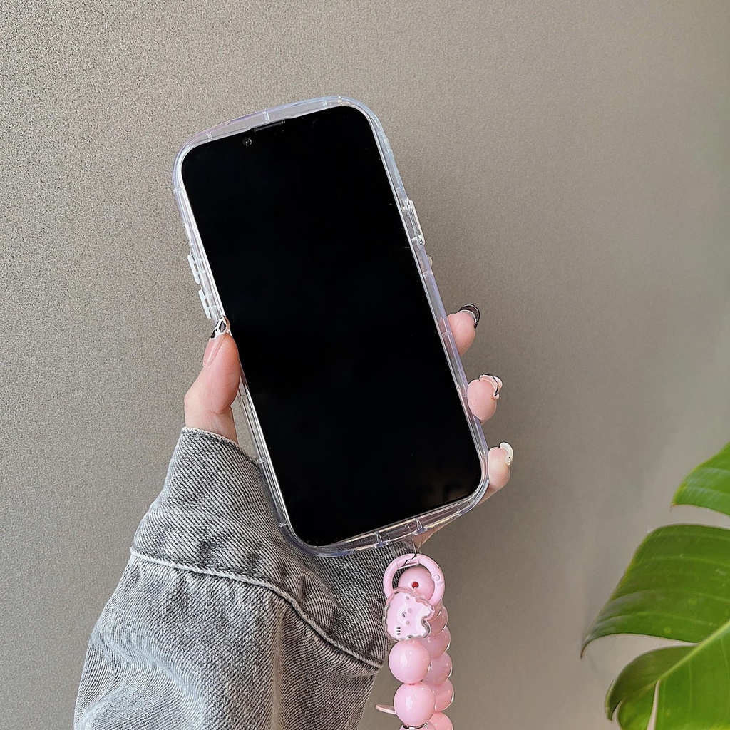 Ốp Điện Thoại Silicon Tpu Mềm Trong Suốt Có Vòng Tay &amp; Ngọc Trai In Hình Chó Dễ Thương Cho iPhone 14 13 12 11 Pro Max