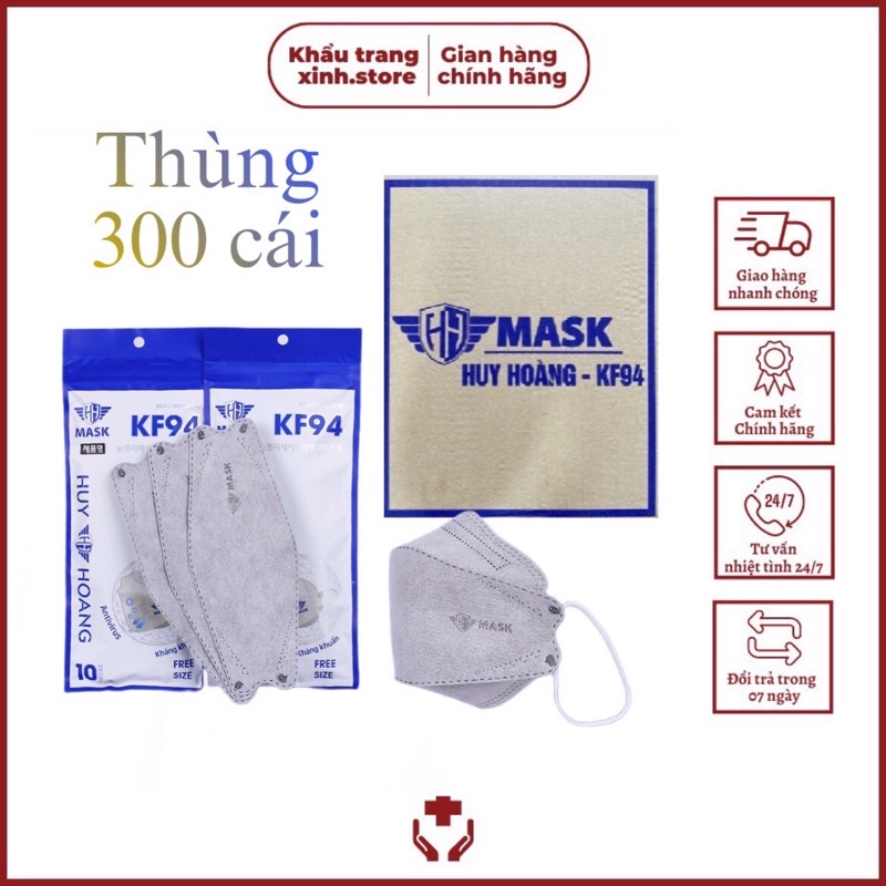 Thùng 300 Khẩu Trang Kf94 Huy Hoàng Mask 4 Lớp Kháng Khuẩn Chống Bụi