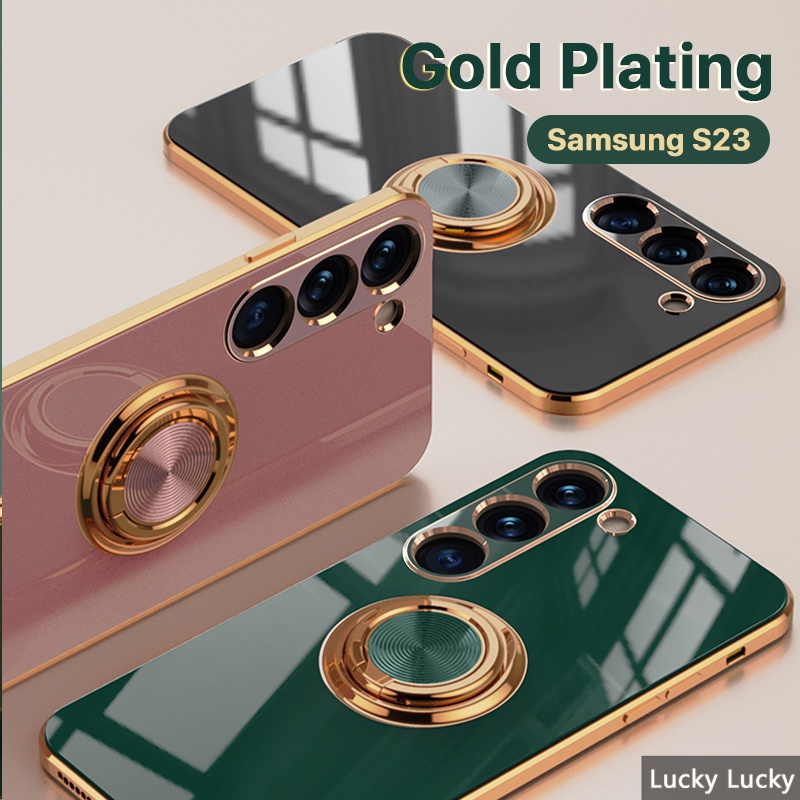 Ốp lưng Samsung S23 S23 Plus S23 Ultra Điện Thoại Dẻo Mạ Vàng Kèm Giá Đỡ Kiểu Camera Sang Trọng Cho