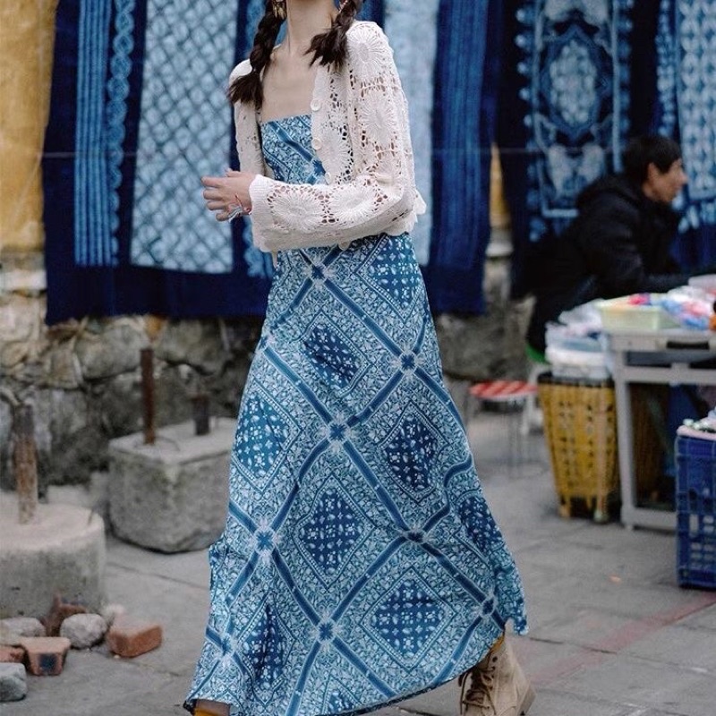 Váy đan lưng Boho Vintage ( order)