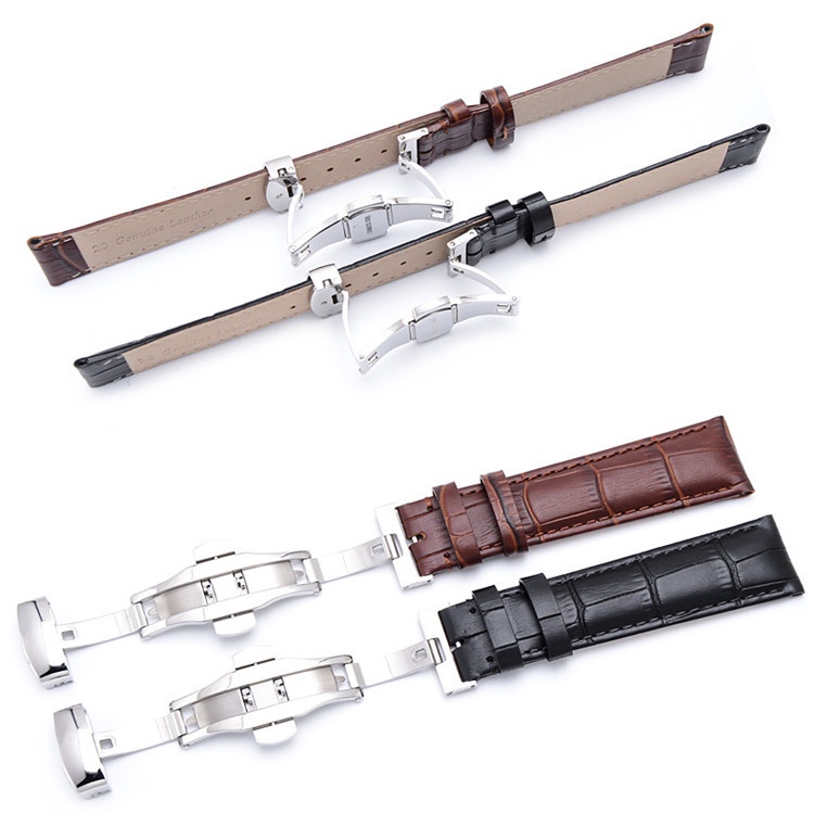 Dây Đeo Đồng Hồ Bằng Da Thật Nhiều Màu Sắc Có Khóa Gài 16mm 18mm 19mm 20mm 21mm 22mm 24mm