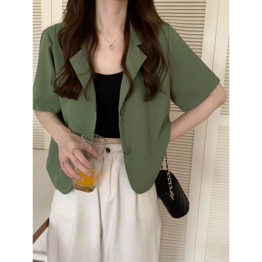 Áo blazer ngắn tay freesize không túi chéo hàn cực xinh