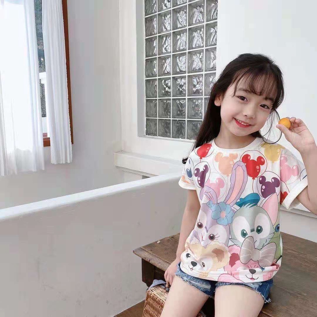 Babyfair Áo sơ mi bé gái vừa vặn giản dị Thời trang ngắn tay nhân vật hoạt hình dễ thương cho