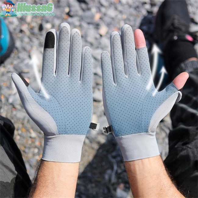 Găng Tay Chống Nắng Bằng Lụa Lạnh Mỏng Thoáng Khí Chống Trượt Cho Nam