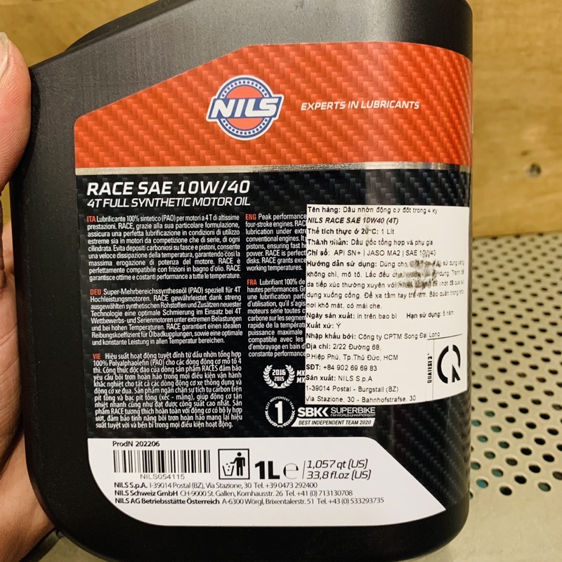 Nhớt Cao Cấp Xe Số - Tay Côn NILS RACE 4T FULL SYNTHETIC MOTOR OIL Made in Italy