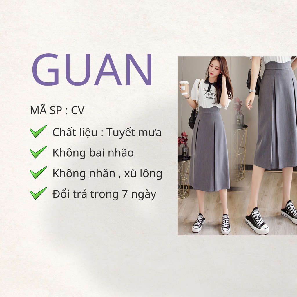 Chân váy xếp ly dáng dài, chân váy công sở chữ a xếp ly trước dáng dài GUAN