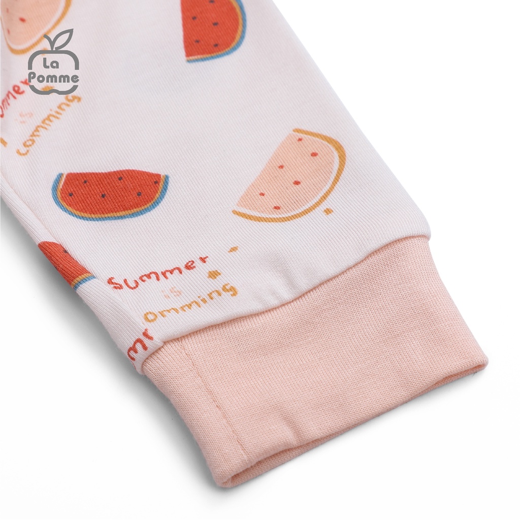 Bộ dài tay La Pomme cúc giữa Watermelon - Trắng Hồng