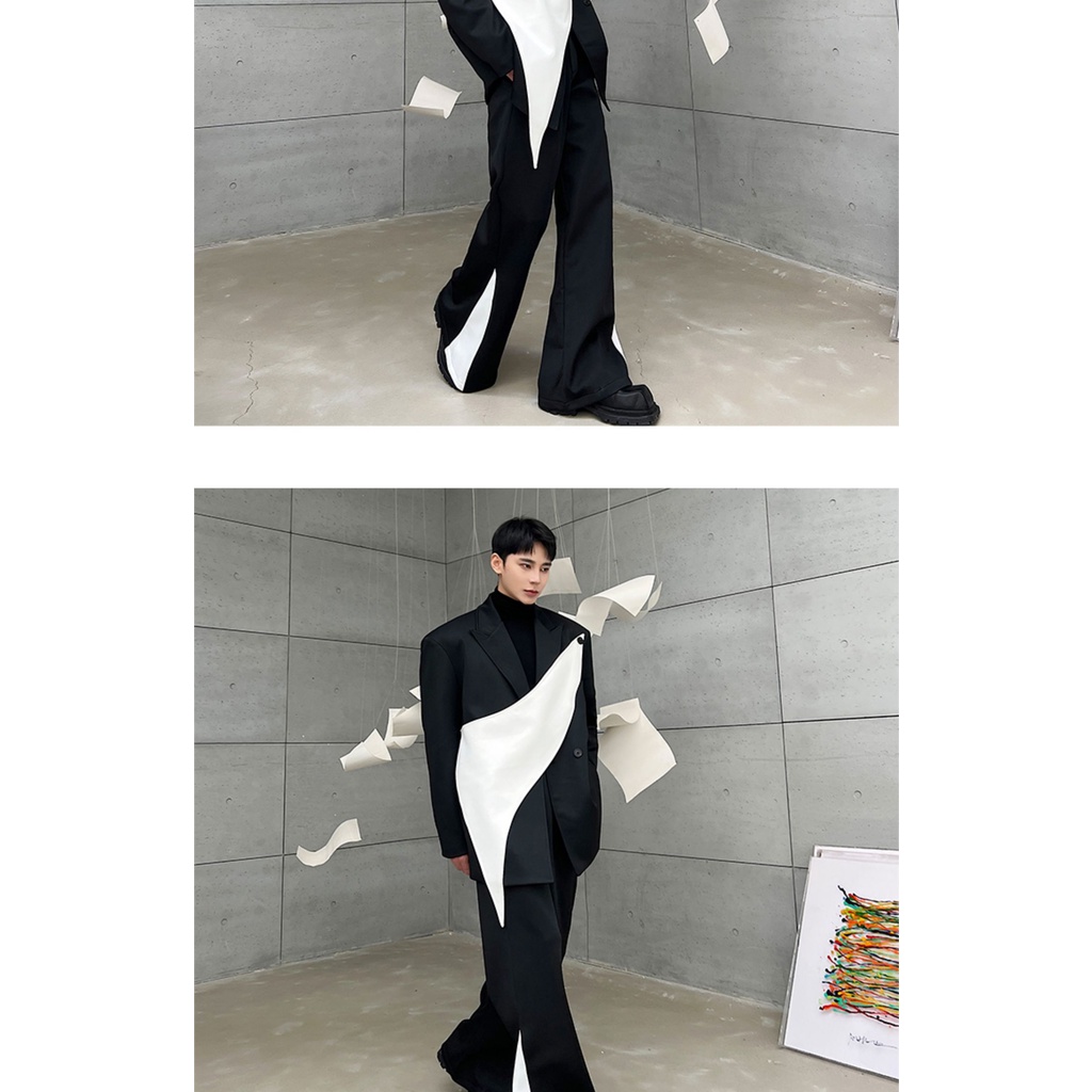 Áo Khoác Vest Màu Trắng Đen Phong Cách Ruffian Thời Trang Mùa Xuân 2023 Cho Nam