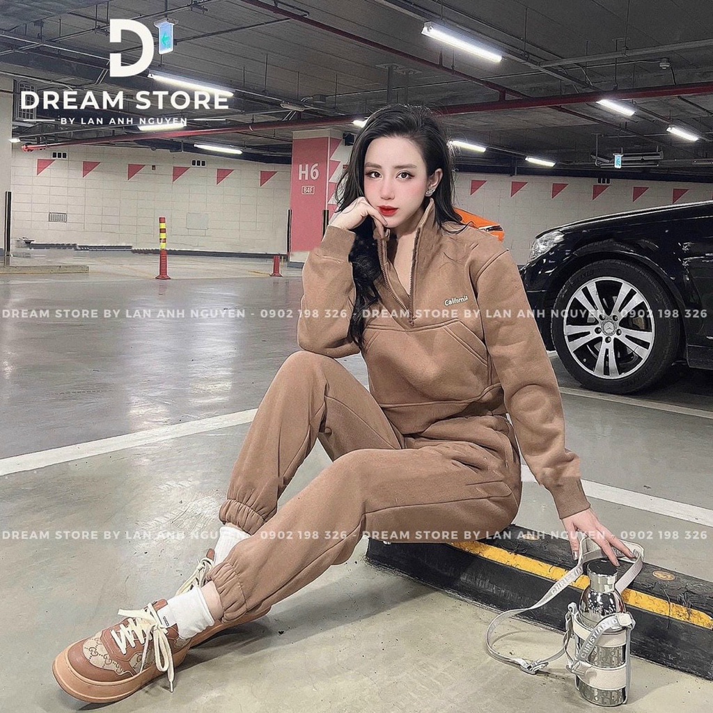 Set đồ nữ đi chơi cá tính với set 2 món quần dài jogger kèm áo kiểu nữ cổ lọ có dây kéo cực đẹp