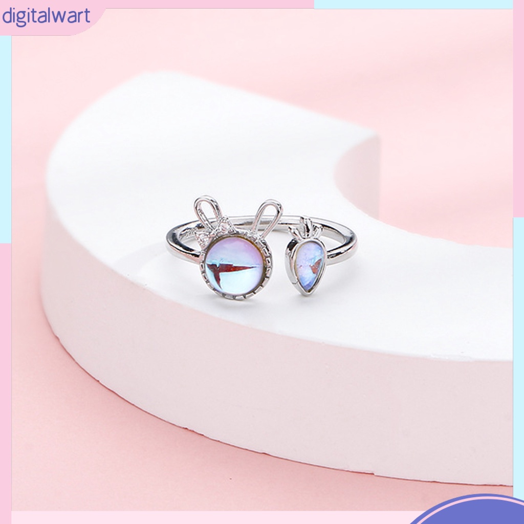 [DIWA] Nhẫn Dạng Hở Đính Đá Mặt Trăng Nhân Tạo Hình Thỏ Cà Rốt Có Thể Điều Chỉnh Trang Sức Dự Tiệc Cho Nữ
