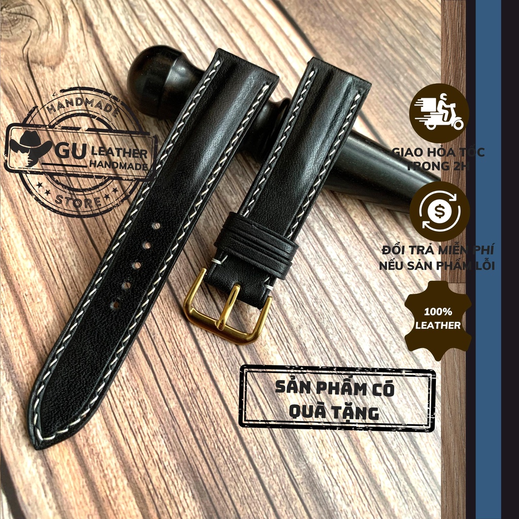 Dây da đồng hồ thủ công chất liệu da bò pullup size 18/ 20/ 21/ 22/ 24mm - Gu Leather