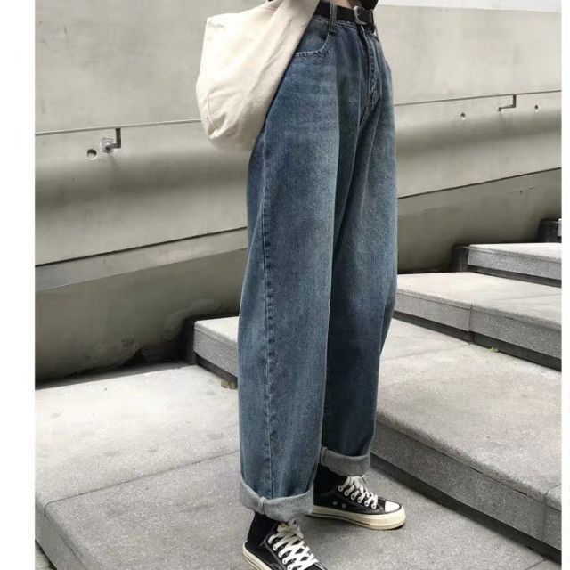 Quần bò jeans ống rộng vân Ulzzang unisex oversize street style siêu xinh