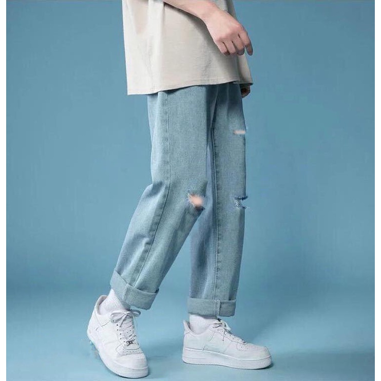 Quần Jeans Nam Baggy Đen Trơn Cạp Cao Ống Suôn Rộng Chất Vải Đẹp Ít Xù Lông Không Phai Màu