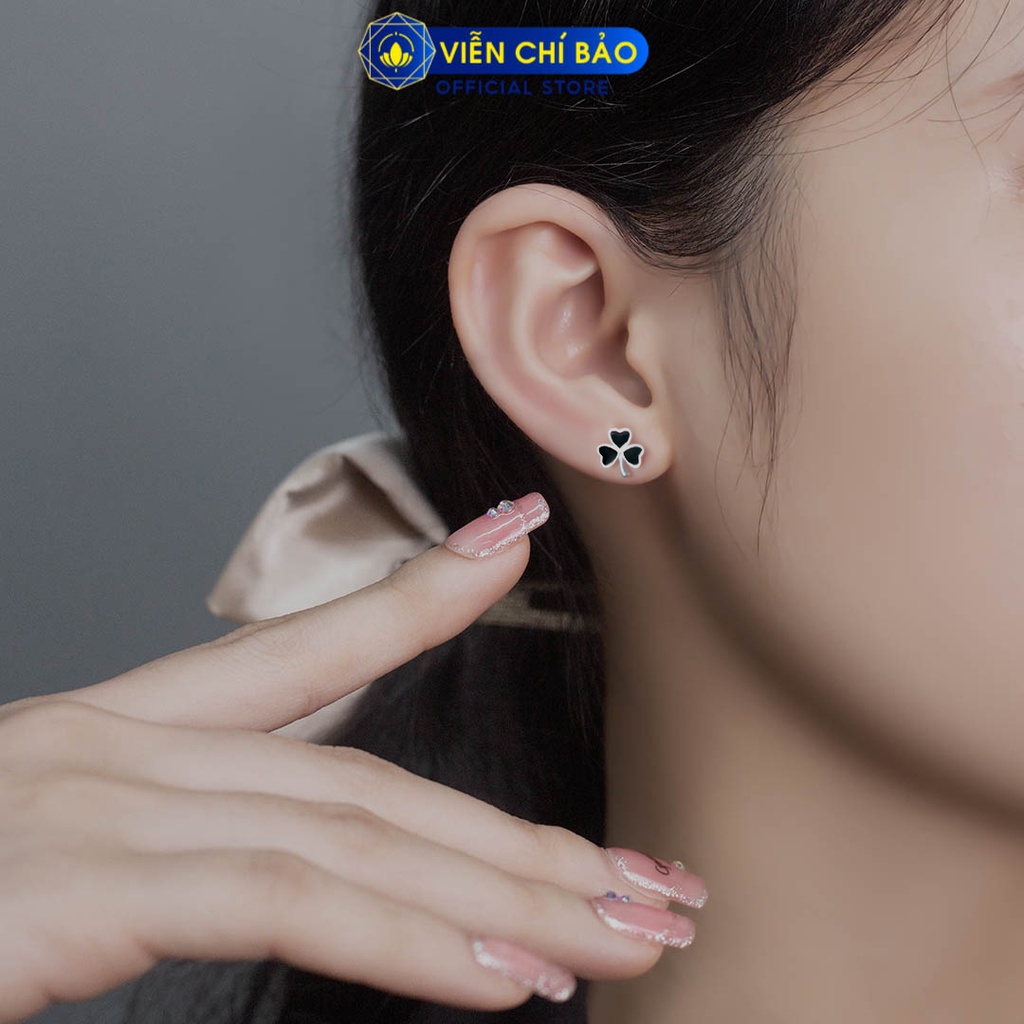 Bông tai bạc nữ cỏ 3 lá New - màu Đen chất liệu bạc 925 thời trang phụ kiện trang sức nữ Viễn Chí Bảo B400080-D