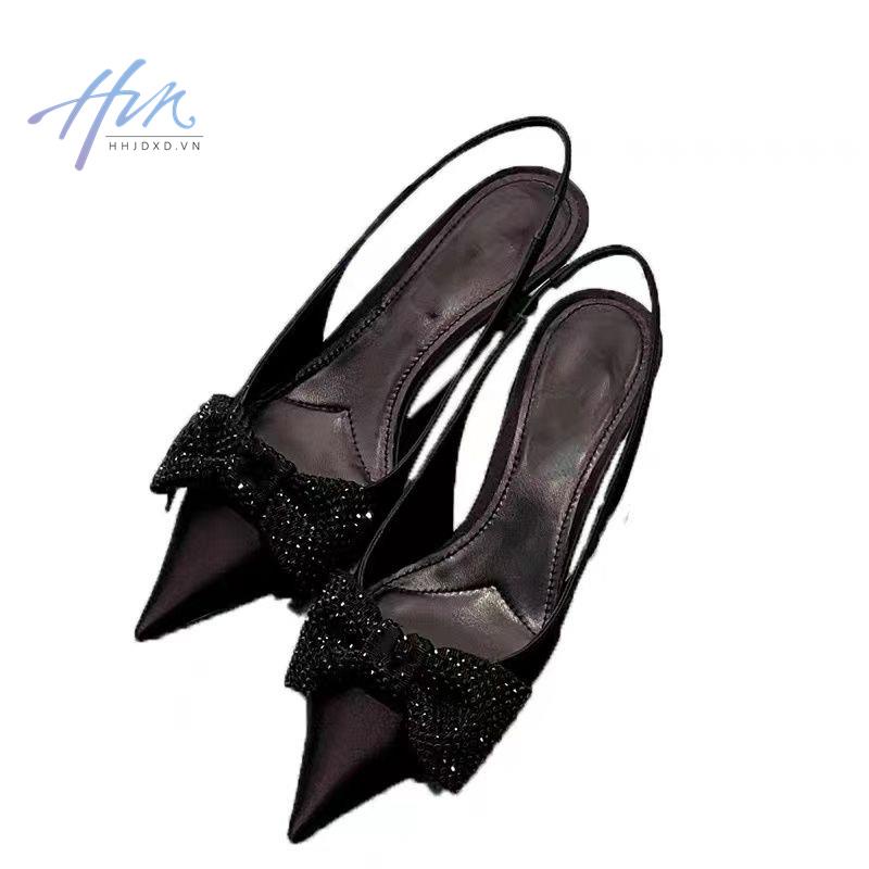 Hhjdxd Giày Cao Gót Hở Ngón Màu Đen Đính Đá Kiểu Pháp Thời Trang Thu Đông Mới Cho Nữ