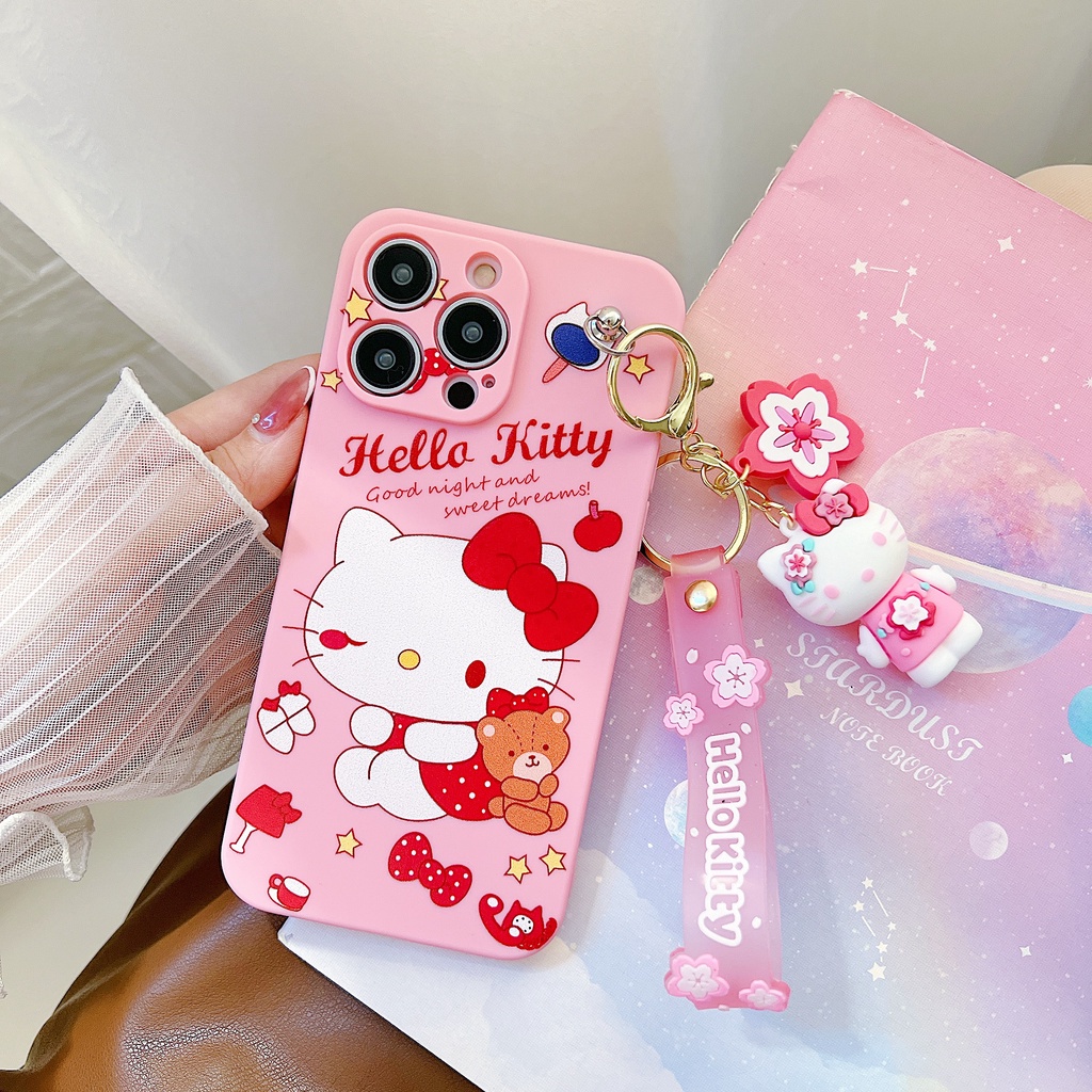 Đối với samsung galaxy s23 s22 s21 s20 plus ultra s21fe s20fe s10 s9 s8 plus kawaii sanrio case giai điệu hello kitty dễ thương với mặt dây ngắn búp bê