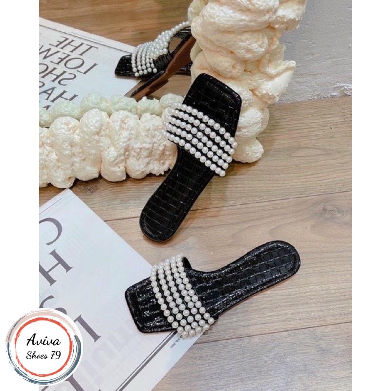 Dép Lê bệt nữ H2STORE mũi vuông da bóng hóttrend 2022.