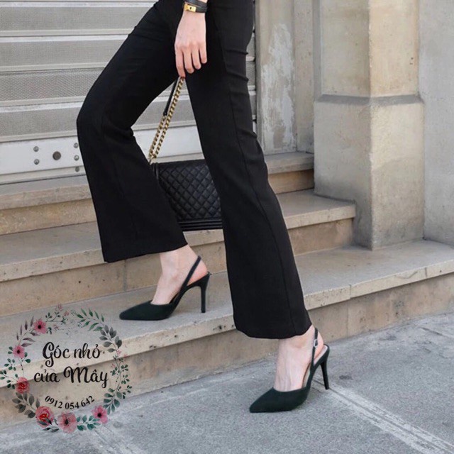 Giày cao gót da lộn hở gót Ulzzang