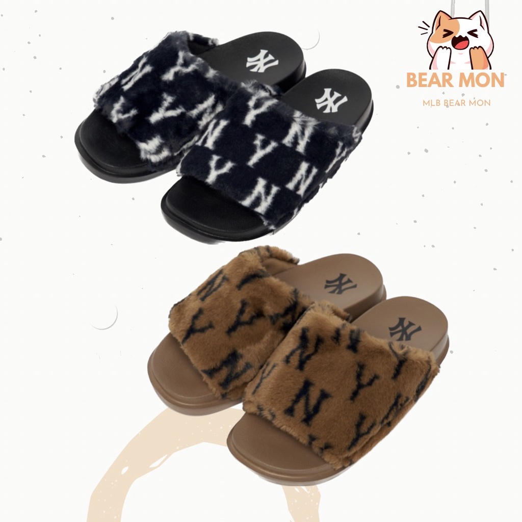 Dép Lông MLB Chunky Mound Fur Winter New York Yankees 3Alpsws26 màu Nâu và Đen
