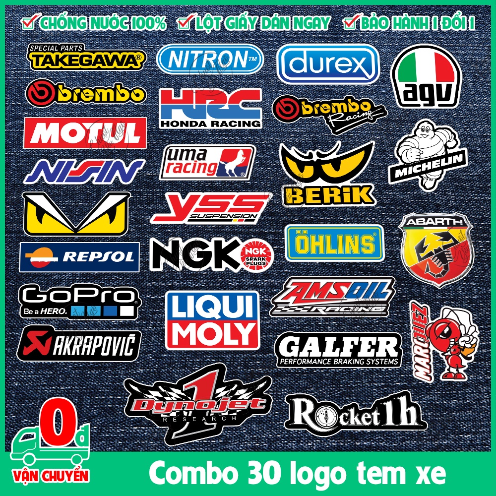 TX30 - Combo 30 sticker hình dán decal tem xe logo dán điện thoại laptop nón bảo hiểm xe máy