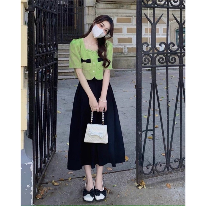 set dạ croptop 2 món, không kèm áo sơ mi, free size, nb fasshion , xưởng may na bùi