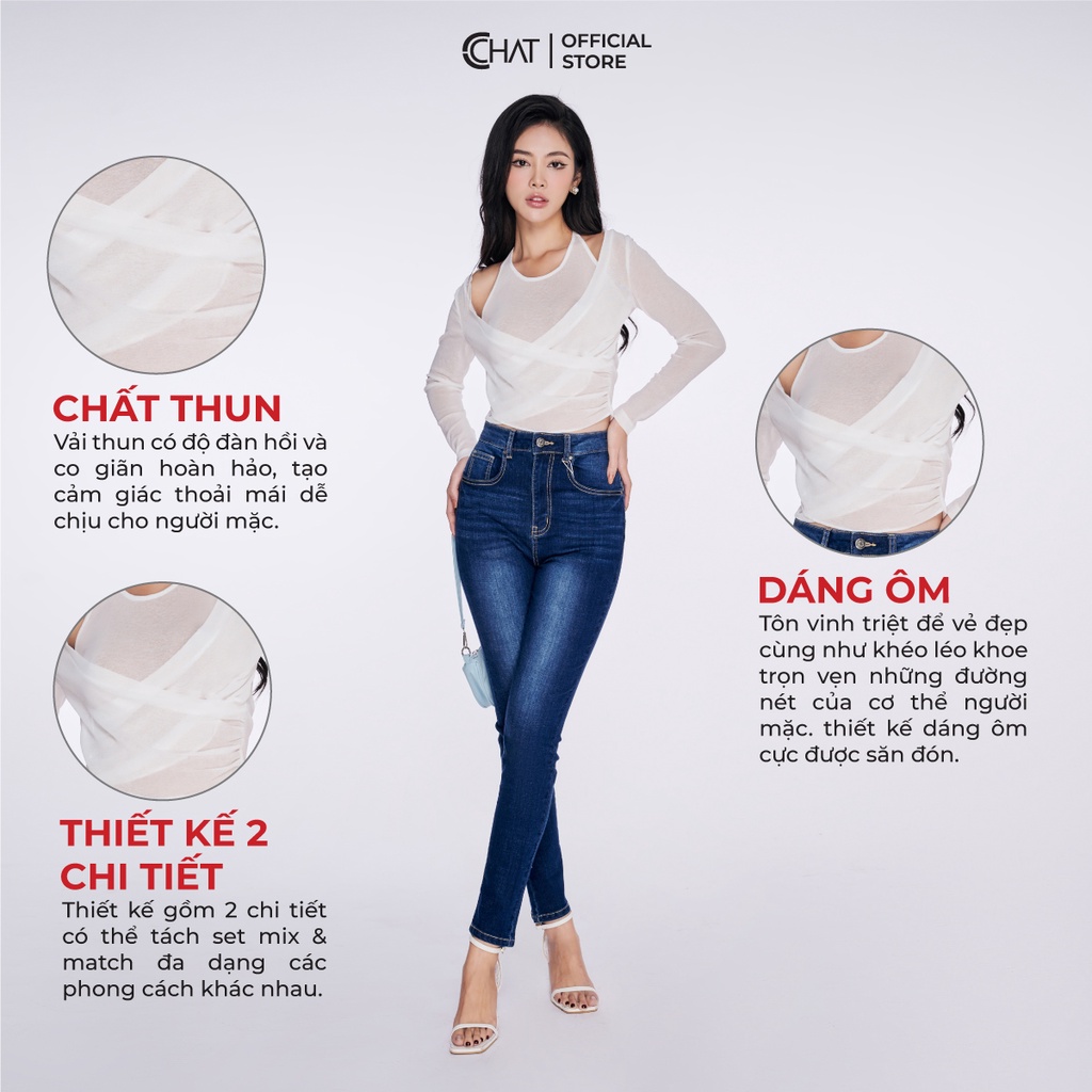 Áo Thun 𝐂𝐂𝐇𝐀𝐓 Vát Chéo Cổ Buộc Dây Chất Liệu Thun Co Dãn Cao Cấp 22TDC2028OT