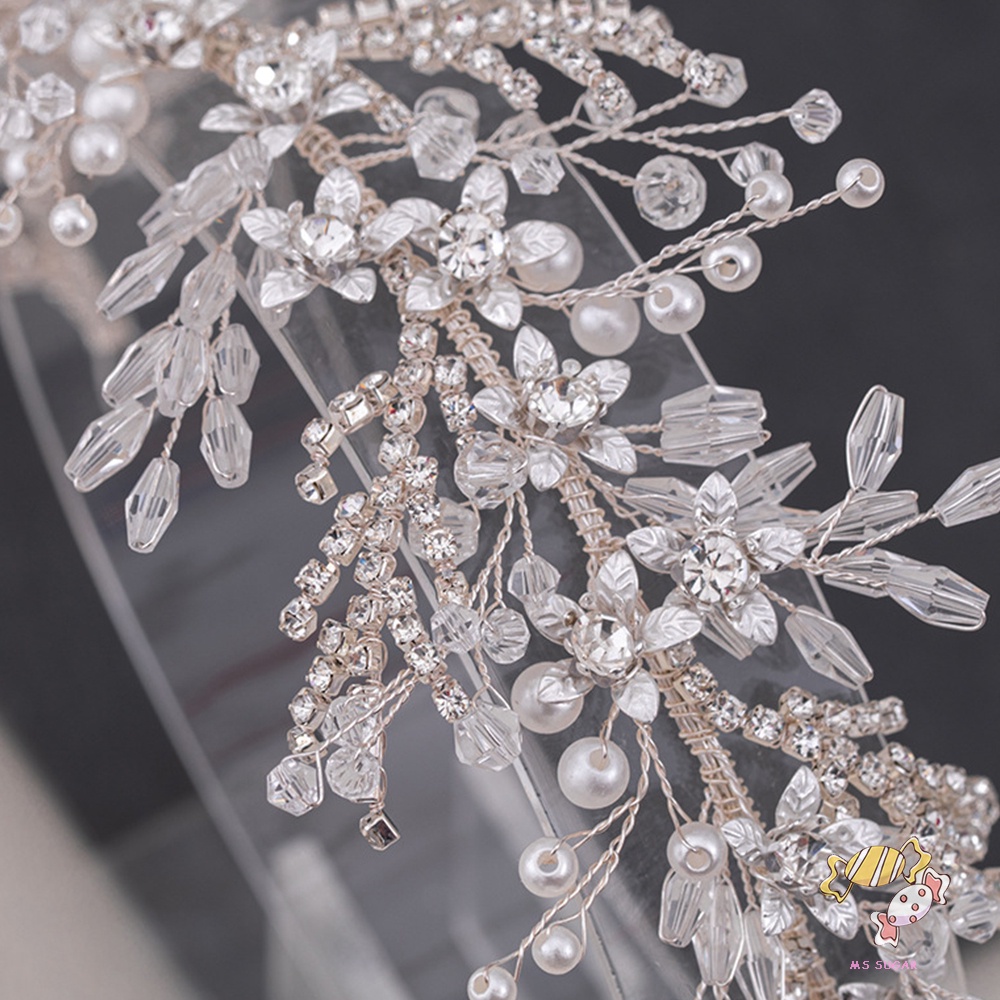 YADORNOS Băng Đô Cài Tóc Hình Lá Bằng Bạc Có Đính Đá Lấp Lánh