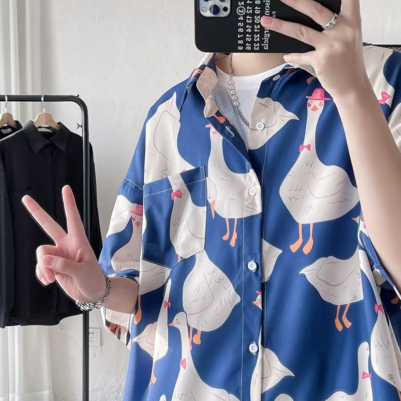 Áo Sơ Mi Lụa Lạnh Cao Cấp Tay Ngắn Phong Cách Hong Kong Thời Trang Mùa Hè Hàng Mới Dành Cho Nam Nữ