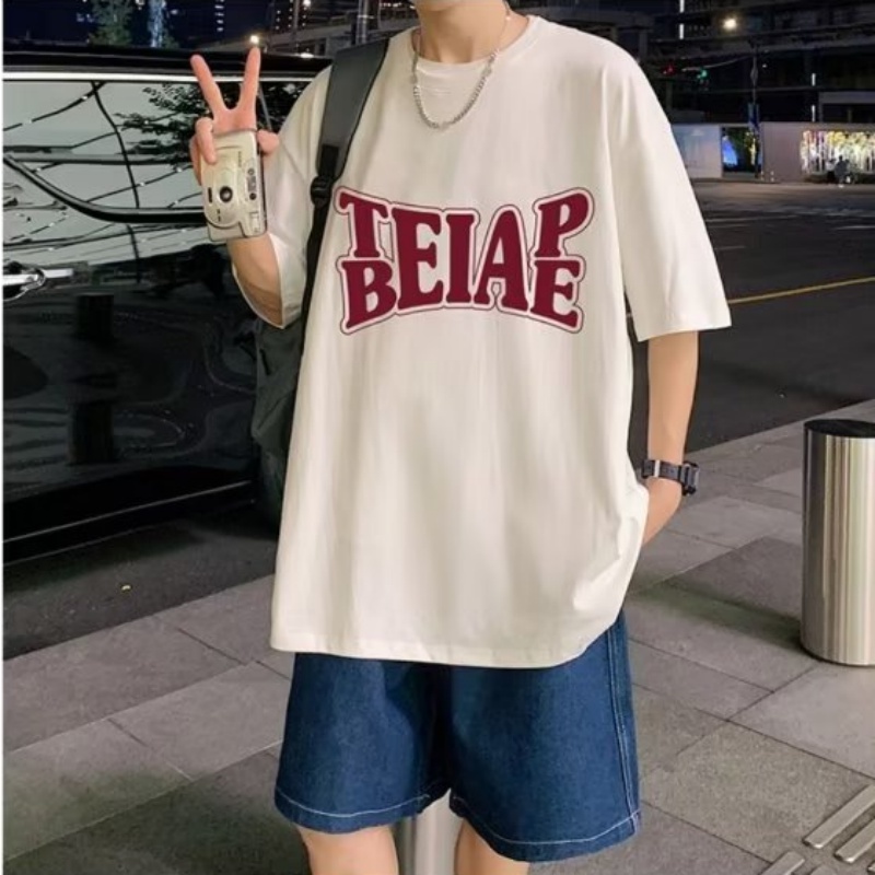 Áo Thun Nam Cổ Tròn In Chữ Phong Cách hip hop Hàn Quốc Cỡ M-5XL