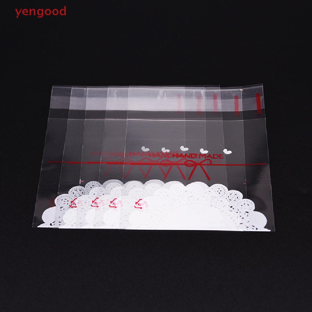 Set 100 Túi Nhựa Đựng Bánh Kẹo Tự Dính In Họa Tiết Ren Nơ Xinh Xắn