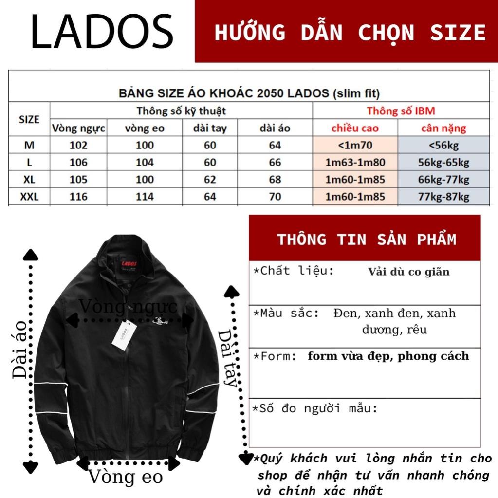 Áo khoác dù 2 lớp sọc tay thêu logo cao cấp LADOS-2050 co giãn, thoải mái, chống nước, form đẹp