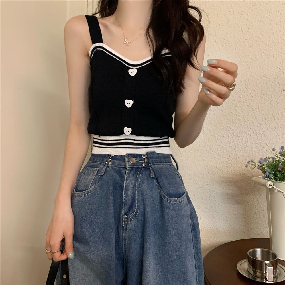 COZOK Áo Tank Top Dệt Kim Sát Nách Dáng Ôm Phối Nút Hình Trái Tim