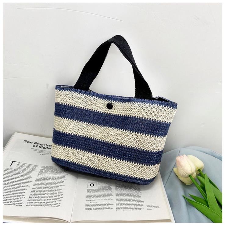 Túi Cói Đeo Chéo Họa Tiết Kẻ Sọc Đơn Giản Phong Cách Mới 2022 Cho Nữ