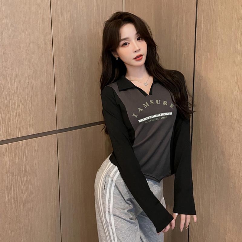 IELGY   Áo Thun polo Dáng Ôm In Họa Tiết Phong Cách Mỹ Hàn Quốc Thời Trang Cho Nữ