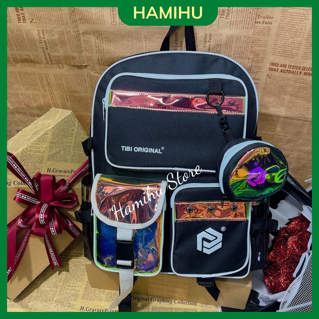 Balo đi học, balo phản quang Hamihu HM3, balo Ulzzang basic Hàn Quốc